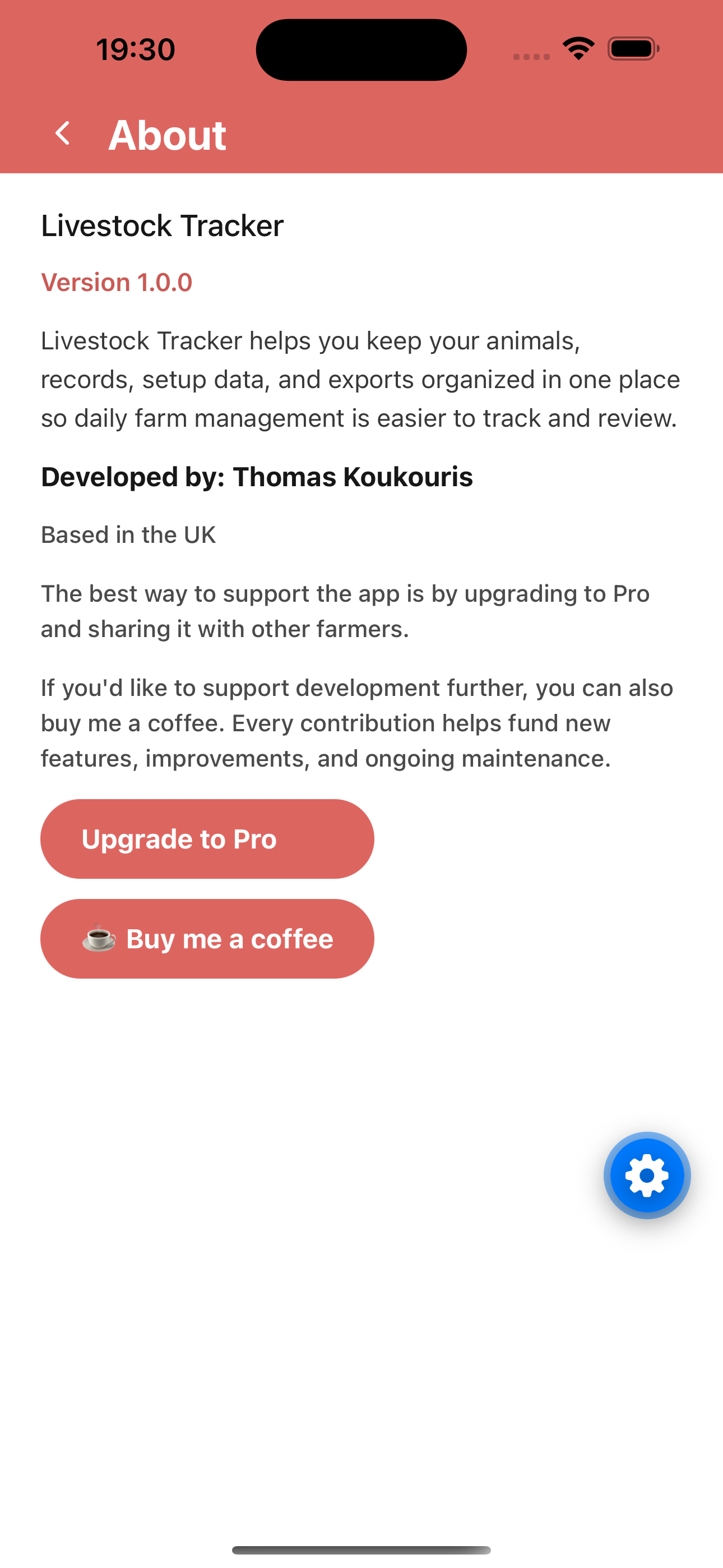 About screen in LivestockBook